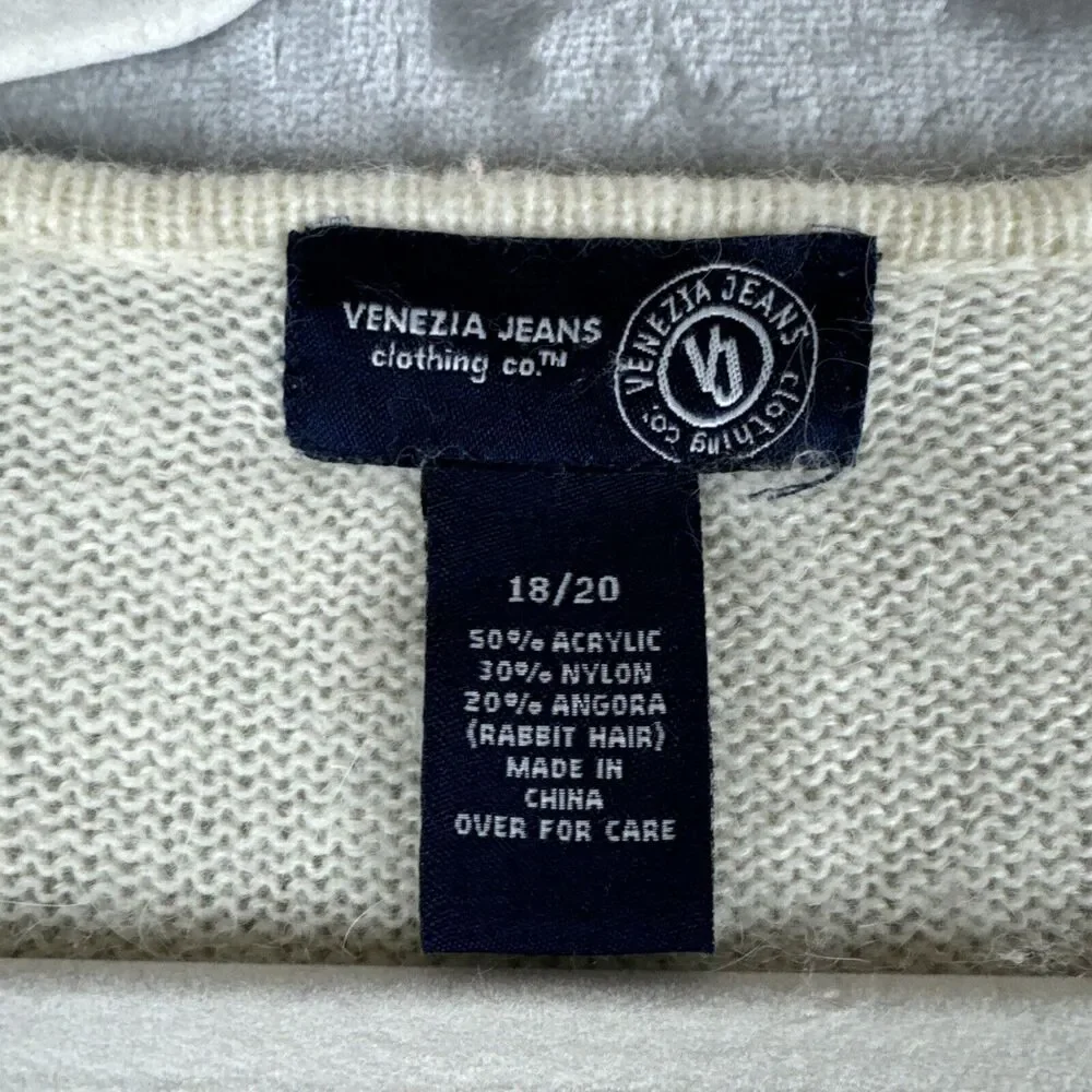 Venezia Jeans‎ Angora Blend Cardigan Women's 18/20 Ivory White 3/4 Sleeve (0970)